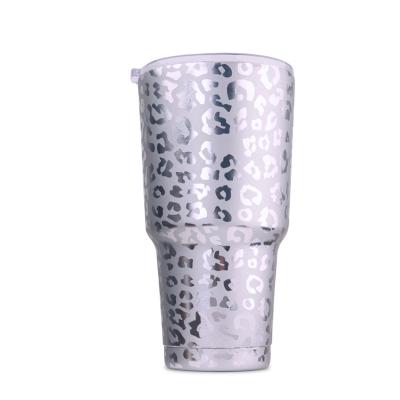 China Viable Wholesale Silver Tumbler Sublimation Travel Mug 30oz Leopard Print Stainless Steel Drinking Mug DOM-1021175 for sale