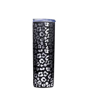 China Viable Fashion Tumbler Cups Sublimation 20oz Skinny Black Leopard Print Stainless Steel Drinking Mug DOM-1021175 for sale