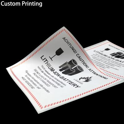 China Custom Printing Scratch-Off Label Lithium Ion Fragile Caution Battery Paper Packaging Warning Packaging Labels for sale