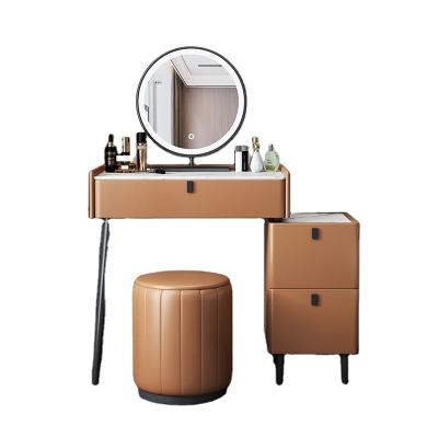 China Storage Led Light Upholstered 3 Drawer White Dressing Table With Mirror And Stool for sale