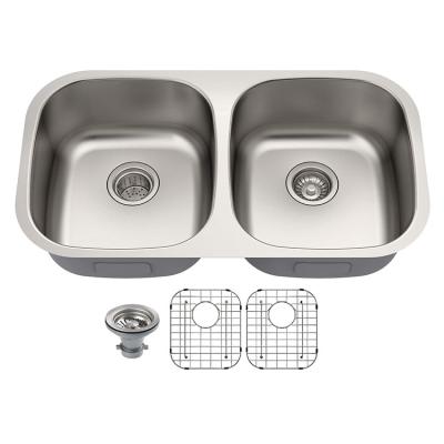 China Without Faucet 32 inch Low Divide 50/50 Double Bowl Sinks Undermount Stainless Steel Kitchen Sink for sale