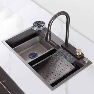 China Without Faucet Fregadero Single Bowl Handmade Kitchen Sink 304 Stainless Steel Black Kitchen Sink for sale