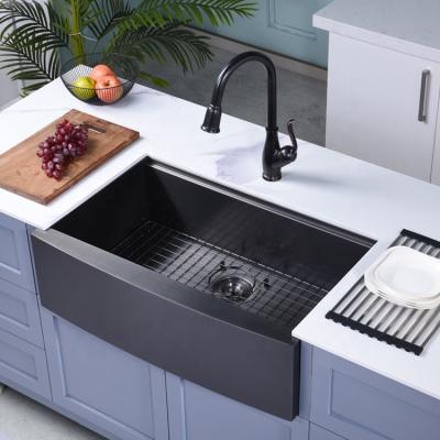 China Without Faucet Gunmetal Black Workstation Stainless Steel Apron Front Kitchen Sink Farmhouse Sink for sale