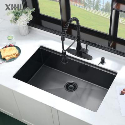 China Without Faucet Handmade Undermount Kitchen Sink Gunmetal Black Stainless Steel Workstation Sink for sale