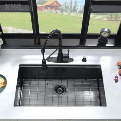 China Without Faucet NANO Matte Black Stainless Steel Workstation Sink Single Bowl Undermount Black Kitchen Sink for sale