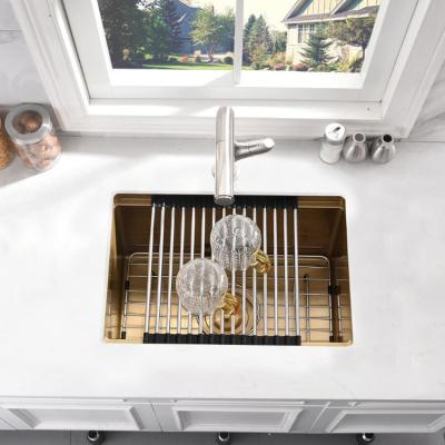 China Without Faucet PVD Gold Workstation Kitchen Sink Stainless Steel Undermount Bar Sink Workstation for sale