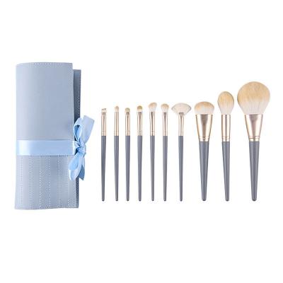 China Angular Blush To Make Up Brush Blue 10 Set Brush Fiber Hair Powder Paint Face Eye Makeup Brush Set for sale