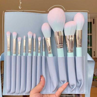 China Angular Blush Blue Make Up Brush 12pcs 2020 Hot Selling Products Blue Synthetic Hair Make Up Brush Brush Maquiagem Brochas for sale