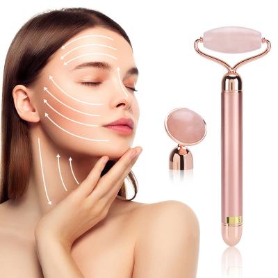 China Vibrating Face Roller Jade Rose Quartz Roller For Face Electric Massage Tool for sale