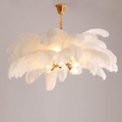 China Fashionable Modern Decoration Indoor Lighting All Real Feather Copper Lamp Ostrich Light Chandelier Feather LED Hanging Lamp With G9 Bulb For Bedroom Decoration for sale