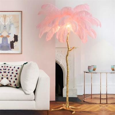 China South Africa Hotel Decoration Palm Stand Modern Resin Floor Lamp High Quality Led Floor Lamp Ostrich Feather for sale