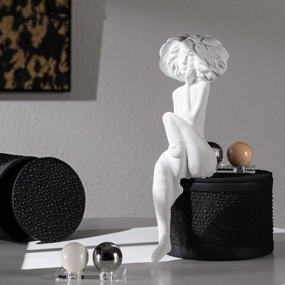 China Handmade Crafted Simple Design Modern Home Decoration White Color Girl Sculpture Sitting Art Thinker Sculpture for sale