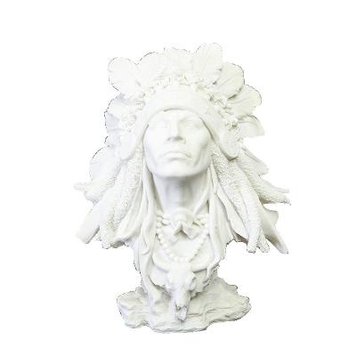 China Handmade Crafted White Polystone Art Sculpture Indian Chief Bust Figure Statue for sale