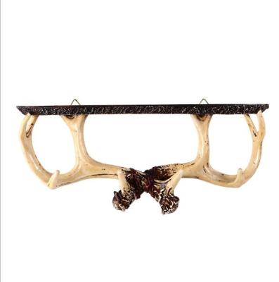 China Multi Functional Farmhouse Resin Vintage Antler Hook Wall Shelf for sale