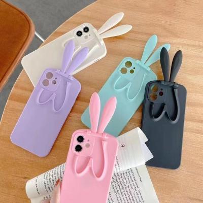 China Creative Bunny Shape Anime Rabbit Ear Phone Case Foldable Cover For iphone 13 xr 12pro xs max silicone mobile case cover design for sale