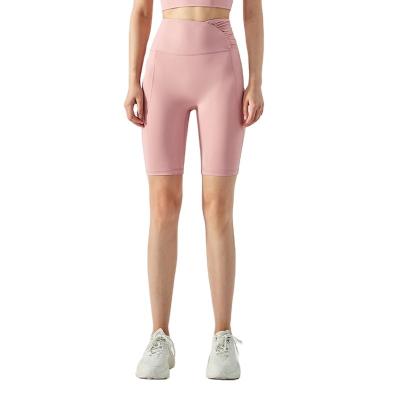 China 2022 breathable spring and summer style new line up high waist sports 1/2 length of the front seamless pants fabric yoga running shorts for sale