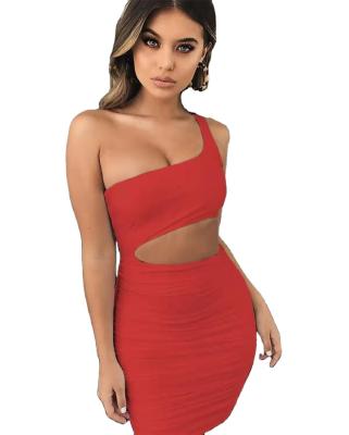 China 2022 Women's Breathable Summer Nightclub Sexy Buttocks Dress With One-shoulder Breast Wrap Cavity Hip Pleated Dress for sale