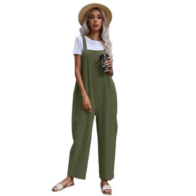 China Lady Sleeveless Square Collar Cargo Jumpsuit Solid Color QUICK DRY Cotton Overalls Womens Canvas Overalls Womens for sale