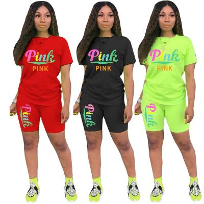 China Wholesale cheap pink women's breathable printing two-piece suit QUICK DRY 2022 summer new fashion women's two-piece suit for sale