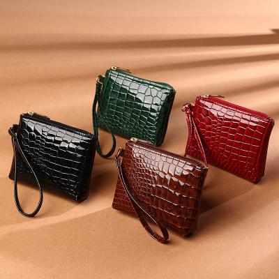 China Mini Pu Leather Coin Purse Waterproof Zipper Card Invent Solid Color Alligator Key Portable Wallet For Women for sale