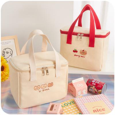 China Fashion Canvas Bento Lunch Tote Bag Animal Embroidery Outdoor High Capacity Portable Insulated Lunch Bag Box for sale