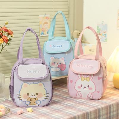 China Fashion New Arrival Cartoon Rabbit Pattern Bento Lunch Bag Portable Handle PU Storage Picnic Leather Thermal Bags for sale