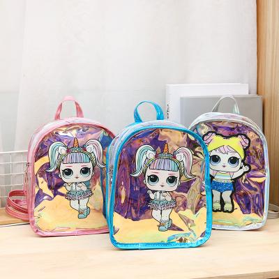 China High Capacity Jelly Laser Cartoon Pattern Backpack Large Waterproof Transparent Kids Backpack For Girls for sale