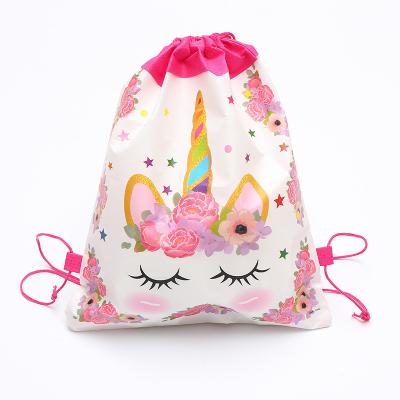 China Foldable Clouds Unicorn Printed Drawstring Backpack Unicorn Star Rainbow Drawstring Backpack Bag Storage Waterproof Non-woven Fabric for sale