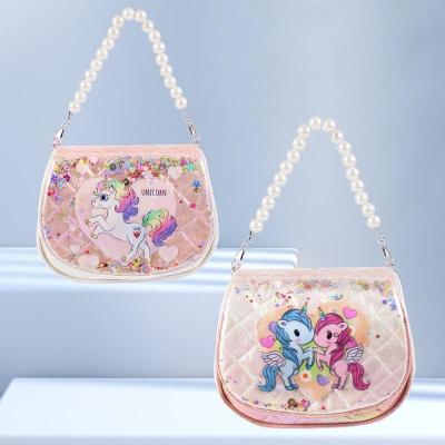 China Newest Kids Unicorn Shoulder Bag Cute Detachable Pearl Chain Sequin Waterproof Shoulder Bags for sale