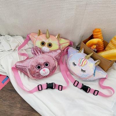 China Cute Cartoon Unicorn Purse Messenger Bag Fashion Animal Printing Sequin Messenger Bag For Kids Girls for sale