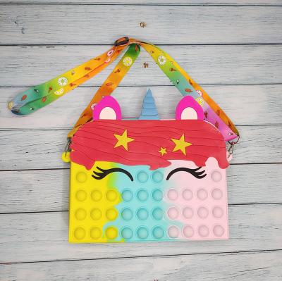 China Adults Children New Unicorn Fidget Shoulder Bag Outdoors Silicone Pop Purse Relaxing Toys Busy Person Square Shoulder Bag for sale