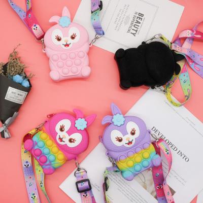 China Adults Children Relaxing Toys Bunny Pop Shoulder Bag Silicone Rabbit Shape Busy Person Purse Bag Colorful For Kids for sale