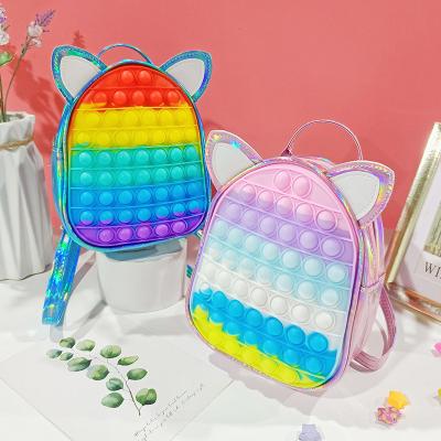 China Adults Children The Cat Ears Pattern Fidget Toy Bag Backpack Bag Cartoon Silicone Pop-up Toys For Children for sale