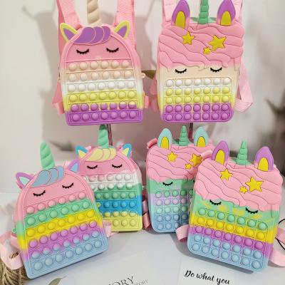 China Adult children toys Unicorn Pop School Backpack Children cute relaxing silicone toys the fidgety person Unicorn Backpack relaxing for sale