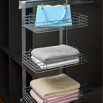 China Factory Vendor Wardrobe Closet Adjustable View (Size) With Side Basket 3-Layer Soft-Closing Slide Gun Color for sale