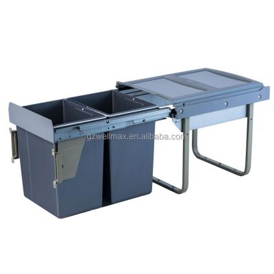 China Manufacturer Wholesale Modern Concealed Pull Out Kitchen Soft Closing Plastic Built In Waste Bin With Steel Frame And Hood for sale