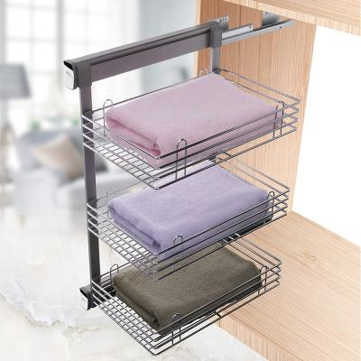 China Factory Vendor Wardrobe Closet Adjustable View (Size) With Side Basket 3-Layer Soft-Closing Slide Gun Color for sale