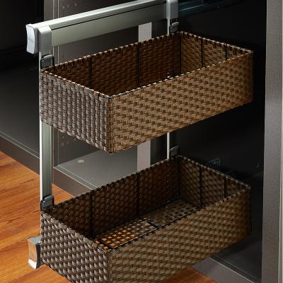 China Wellmax Modern Hot Selling 2 Layers Pull Out Cabinet Home Rattan Rack Wardrobe Solutions Storage Side Basket for sale