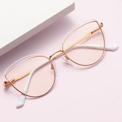 China Newest Anti UV400 2021 Anti-blue Light Glasses Shape Metal Two Color Ins Flat Mirror Startlets Online Cateye Optical Sights for sale