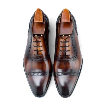 China Fashion Dark Brown Color Printed Office Shoes High Quality Genuine Leather Stylish Men Elevator Dress Height Increase Shoes For Men for sale