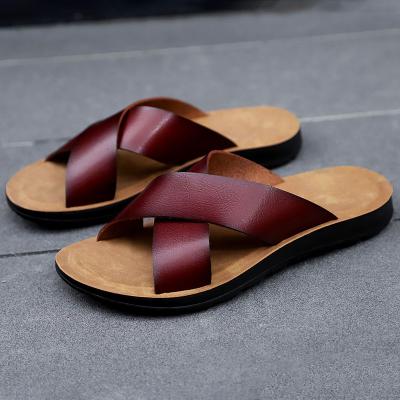 China Hot Selling Durable Mens Leather Sandals And Genuine Leather Outdoor Slippers Mens Slippers Beach Slippers Custom Made For Men for sale