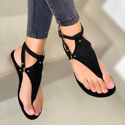 China Flat Buckle Strap Female Black Open Toe Ladies Beach Sandals Roman Gladiator Sandals Women Summer Breathable Shoes 2022 Plus Size Flip Flops for sale