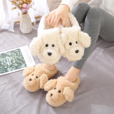 China New 202 High Quality Cute Animal Female Warm Fluffy Slippers Dog Fur Winter Cartoon Cotton Cotton Light Pure Home Shoes for sale