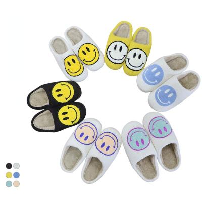 China 2022 Fashion Trend Hot-selling Smiley Face Hairy Home Couples Cotton Slippers Autumn And Winter Thick-soled Indoor Non-slip Hairy Women for sale