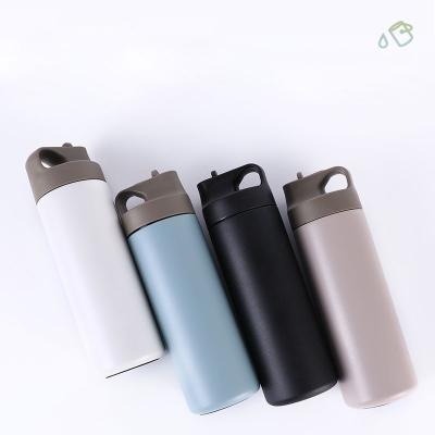 China 2023 Sustainable Wide Mouth Insulated Stainless Steel Sports Water Bottle With Flip Straw And PP Plastic Lid for sale