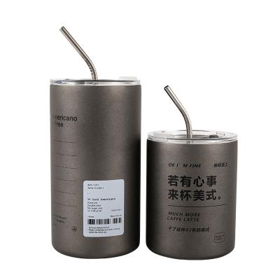 China 12oz Americano Stainless Steel Coffee Cup Car Double Layer Modern Portable Straight Mug With Straw Household Thermos Mug for sale