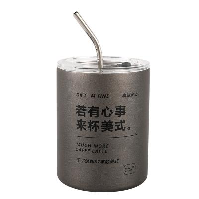 China New Design 350ml 600ml Modern Stainless Steel Coffee Mug Car Double Layer Portable Straight Cup With Straw Household Thermos Cup for sale