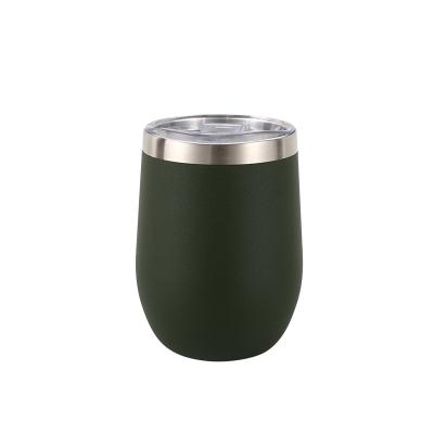 China Customized Viable Insulated Reusable Reusable Wine Glass Stainless Steel Egg Wine Tumbler Cup With Lid 12oz for sale