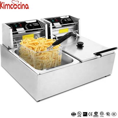 China Add Electric Temperature Fryer Limited Sale Commercial Electric Countertop 2 Tap 2 Electric Open Deep Fryers 6L+6L for sale