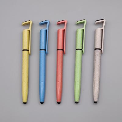 China Wheat Straw Wheat Pen Contracted Ballpoint Pen Support Mobile Phone Pen Environmental Friendly Degradable Rotary Pen Ballpoint Pen for sale